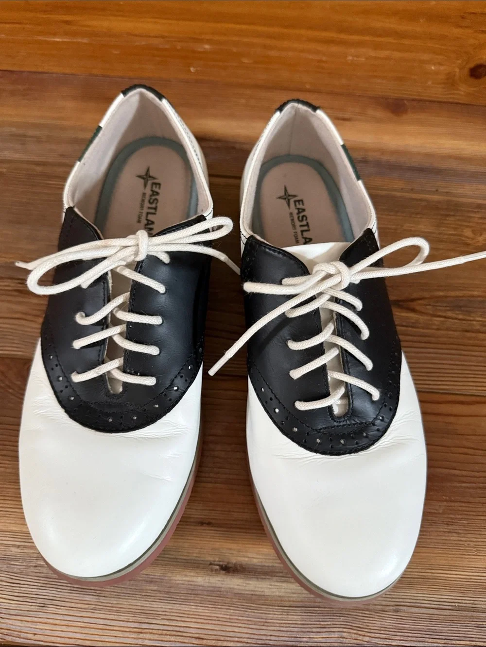 Eastland Two-Tone White and Black Saddle Oxfords